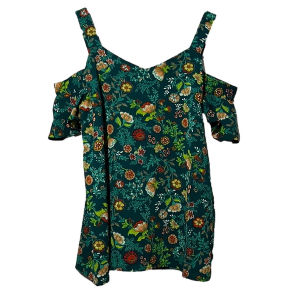 Monteau Flirty Floral Cold Shoulder Top Sz M